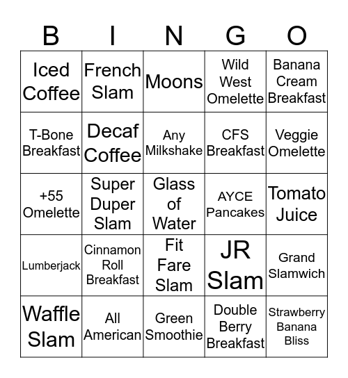 Denny's Bingo Card