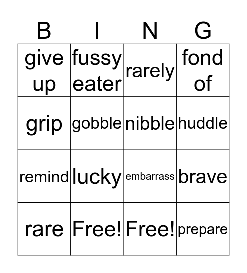 Vocabulary Bingo Card