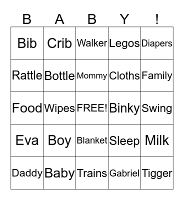 Baby Shower Bingo Card