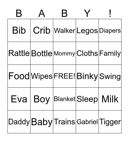 Baby Shower Bingo Card