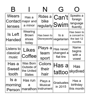 Intern Bingo Card