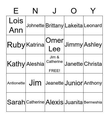 Robinson Family Reunion 2014 Bingo Card