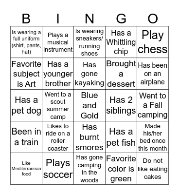 Blue and Gold Bingo Card