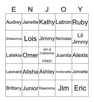 Robinson Family Reunion 2014 Bingo Card