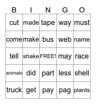 1ST GRADE Bingo Card