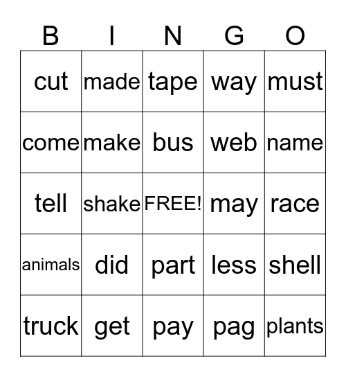 1ST GRADE Bingo Card