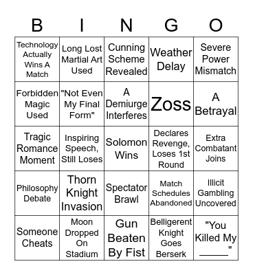 Tournament of Power Bingo Card