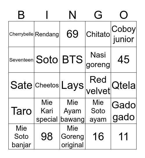 Jae's Bingo Card