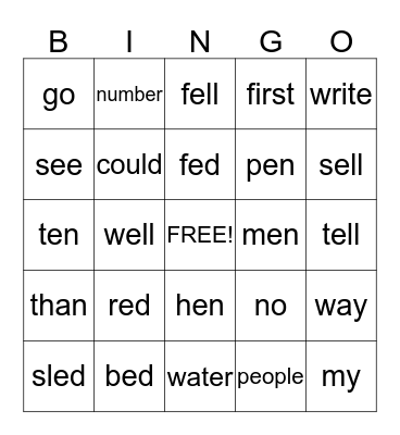 1ST GRADE Bingo Card