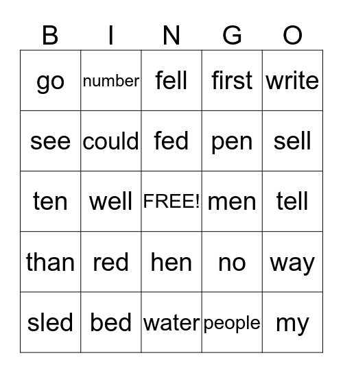 1ST GRADE Bingo Card