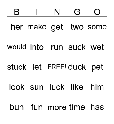 1ST GRADE Bingo Card