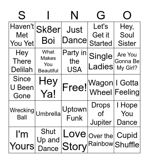 2000s Singo Bingo Card