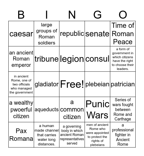 BB - Ancient Rome Bingo Card