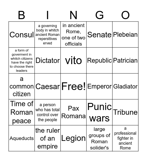 Ancient Rome Bingo Card