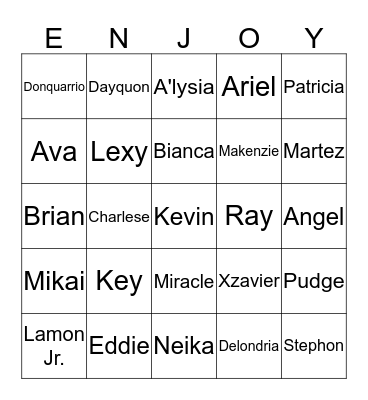 Robinson Family Reunion 2014 Bingo Card