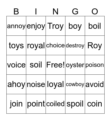 oi/oy words Bingo Card