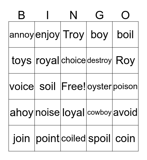 oi/oy words Bingo Card