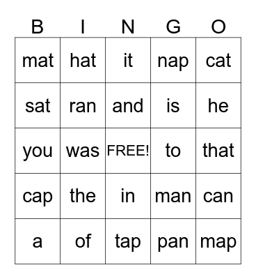 1st GRADE Bingo Card
