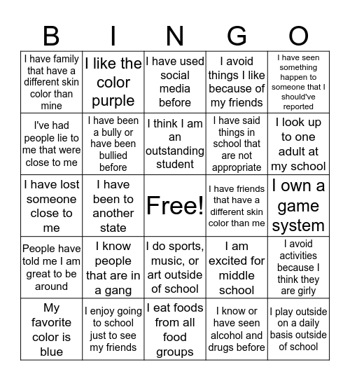 Untitled Bingo Card