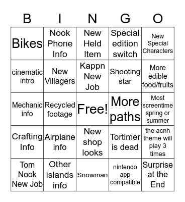 Cosmic's Feb 2020 ACNH Bingo!!!! Bingo Card