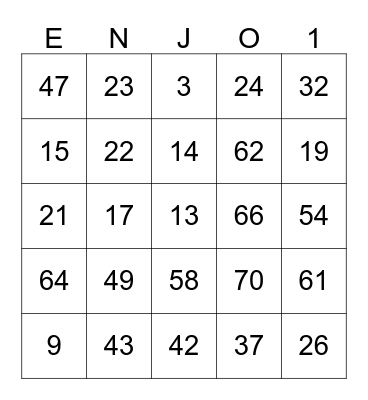 Robinson Family Reunion 2014 Bingo Card