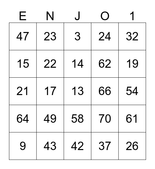 Robinson Family Reunion 2014 Bingo Card