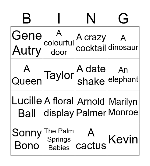 Henundy - Palm Springs 2020 Bingo Card