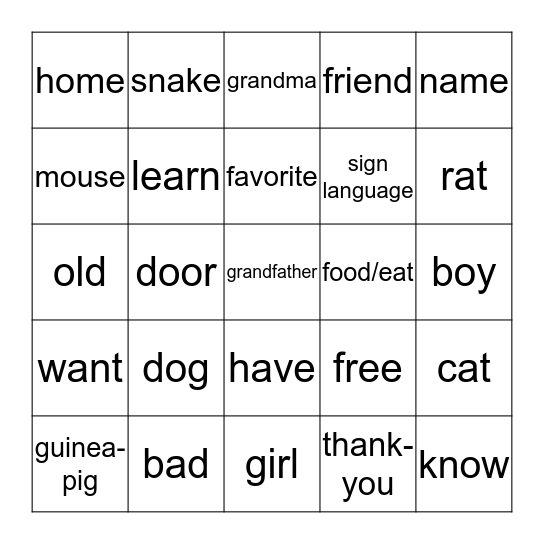 Word Bingo #2 Bingo Card