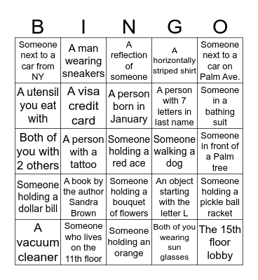 Photo Scavenger Hunt  Bingo Card