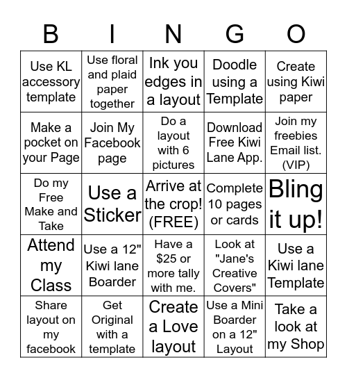 KIWI LANE  Bingo Card