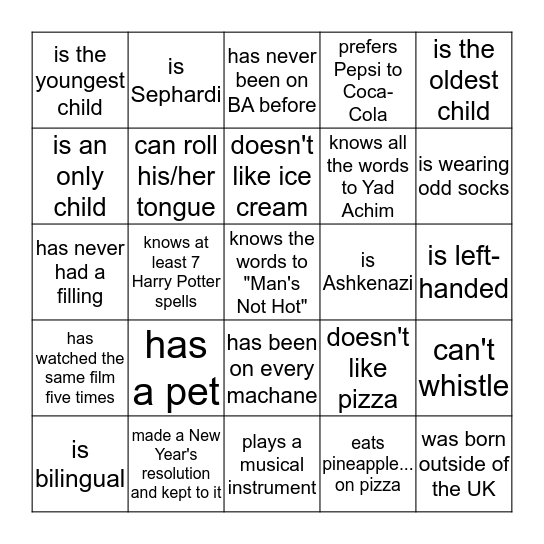 BA Bingo! Bingo Card