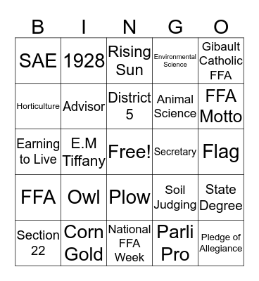 FFA Bingo Card