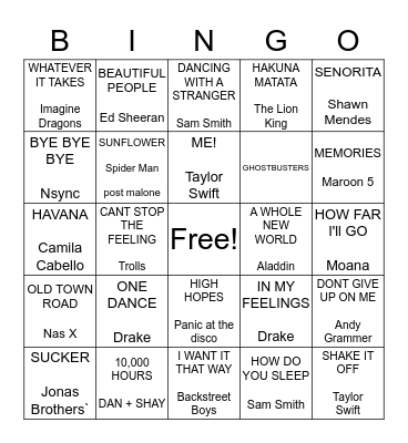 Musical Bingo! Bingo Card
