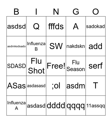 Winter Flu BINGO Card