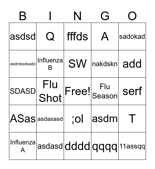 Winter Flu BINGO Card