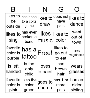 Ice Breaker Bingo Card