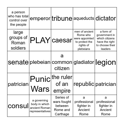 Rome Bingo Card