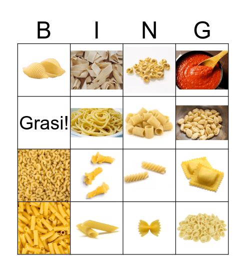 Pasta Shapes Tombola! Bingo Card