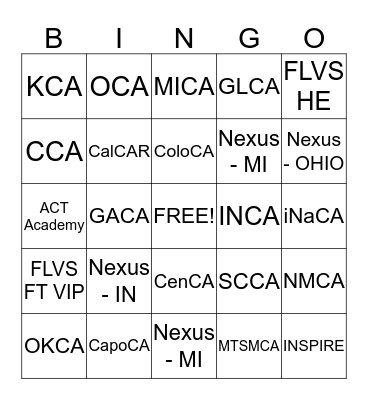 States and their Acronyms Bingo Card