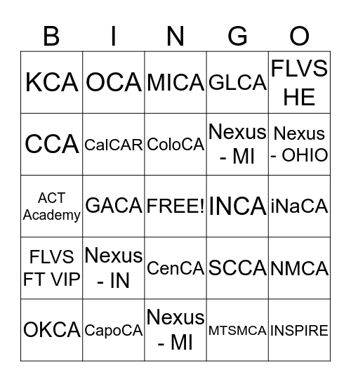 States and their Acronyms Bingo Card