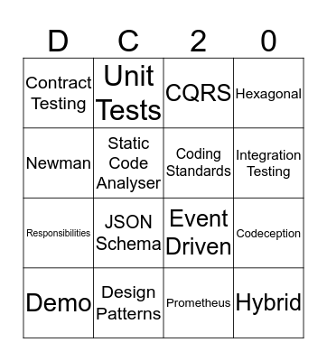 DevCon2020 Bingo Card