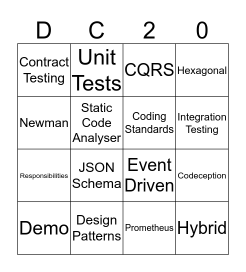DevCon2020 Bingo Card