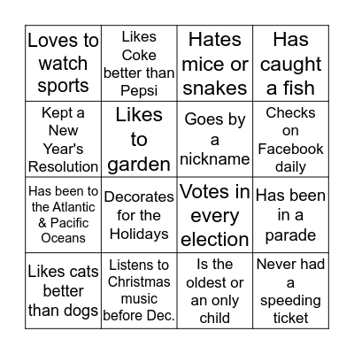 Getting to Know You Bingo Card