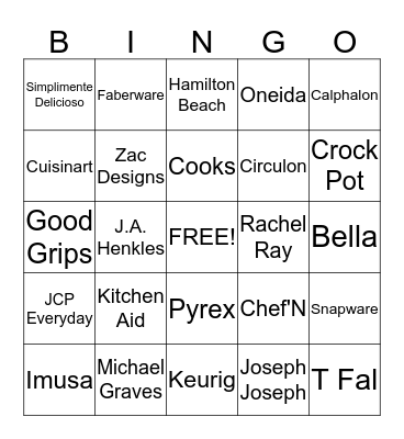 Cookware Bakeware Bingo Card