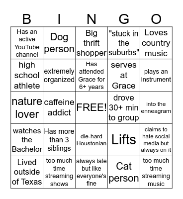 Small Group BINGO! Bingo Card