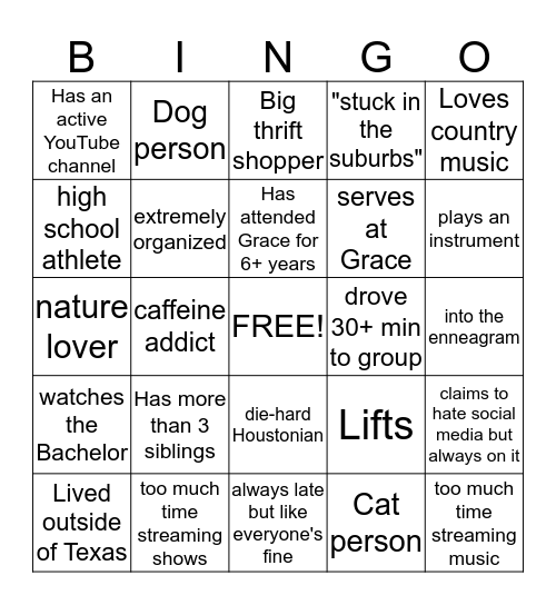 Small Group BINGO! Bingo Card