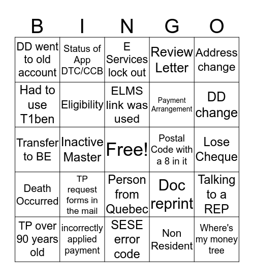 TAXES Bingo Card