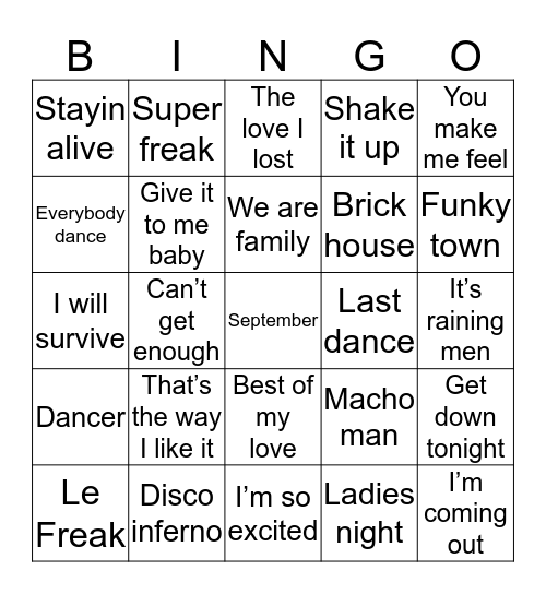 Disco  Bingo Card
