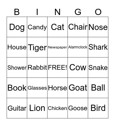 English Bingo!  Bingo Card