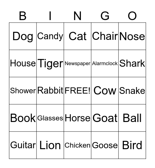 English Bingo! Bingo Card